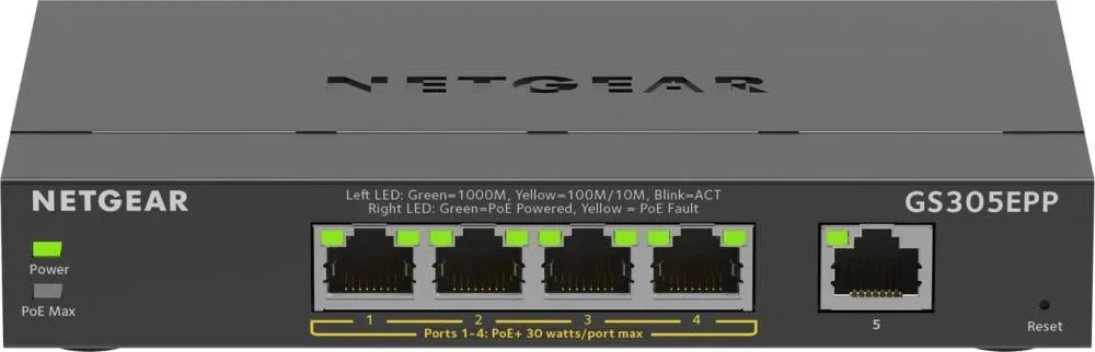 Комутатор NETGEAR GS305EPP 5xGE (4xPoE), 120Вт, WebSmart (GS305EPP-100PES)