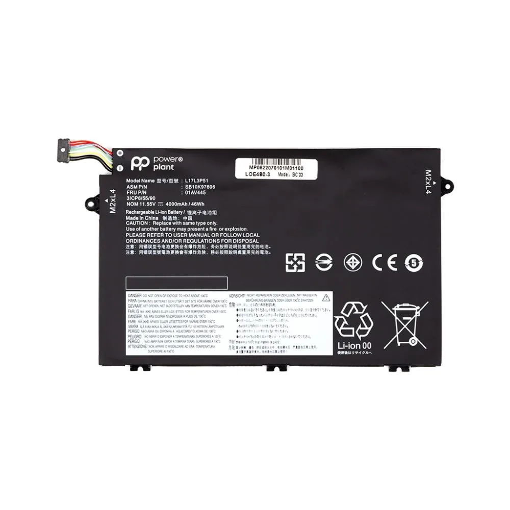 Акумулятор PowerPlant для ноутбуків LENOVO ThinkPad E480 (01AV445) 11.55V 4000mAh (NB481248)