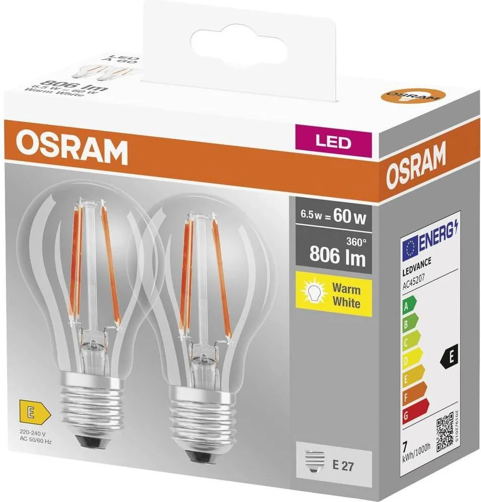 Osram Led A60 6.5W 806Lm 2700K E27 2 шт. (4099854064098)
