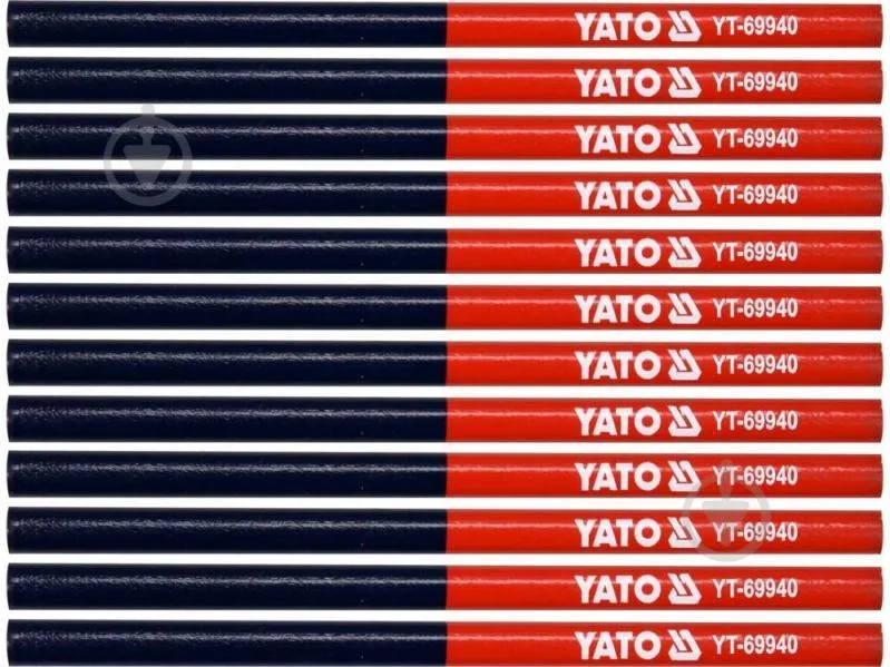Олівці столярні двоколірні YATO YT-69940 L= 175 мм, стержень 4 x 2 мм, синьо-червоні, уп. 12 шт