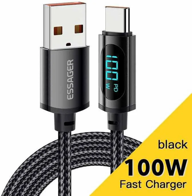 Кабель Essager Enjoy LED Digital Display USB Charging Cable USB A to Type C 100W 2m black (EXCT-XYA01-P) (EXCT-XYA01-P)