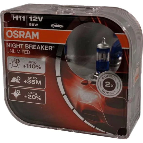 Комплект галогенових ламп OSRAM 64211NBU H11 Night Breaker Unlimited +110% 12V 55W PGJ19-2 HardDuopet