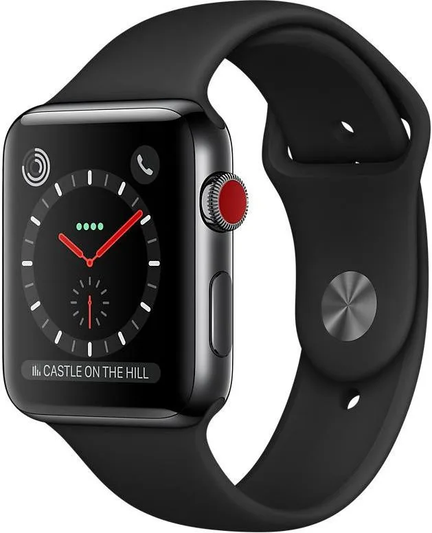 Смарт-годинник Apple Watch 42mm Series 3 GPS + Cell. Space Black Stain. Steel Case w. Black Sport B. (MQK92)