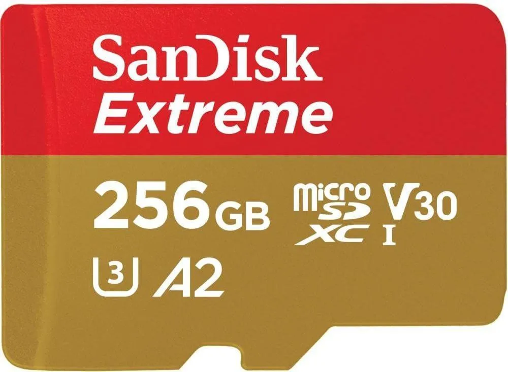 SanDisk 256 GB microSDXC UHS-I U3 V30 A2 Extreme (SDSQXAV-256G-GN6MN)