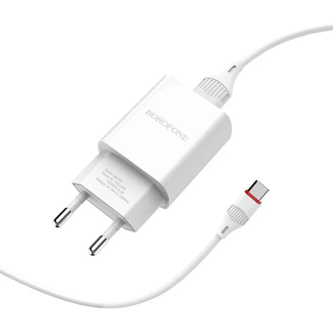 Мережевий зарядний пристрій BOROFONE BA20A Sharp single port charger set(Type-C) 10.5W White (BA20ACW)