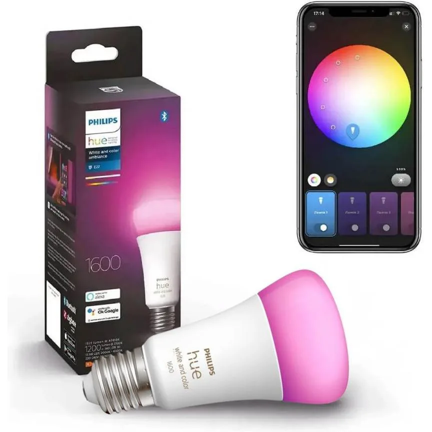 Philips Hue E27, 15W (100Вт), 2000K-6500K, RGB, ZigBee (929002471601)