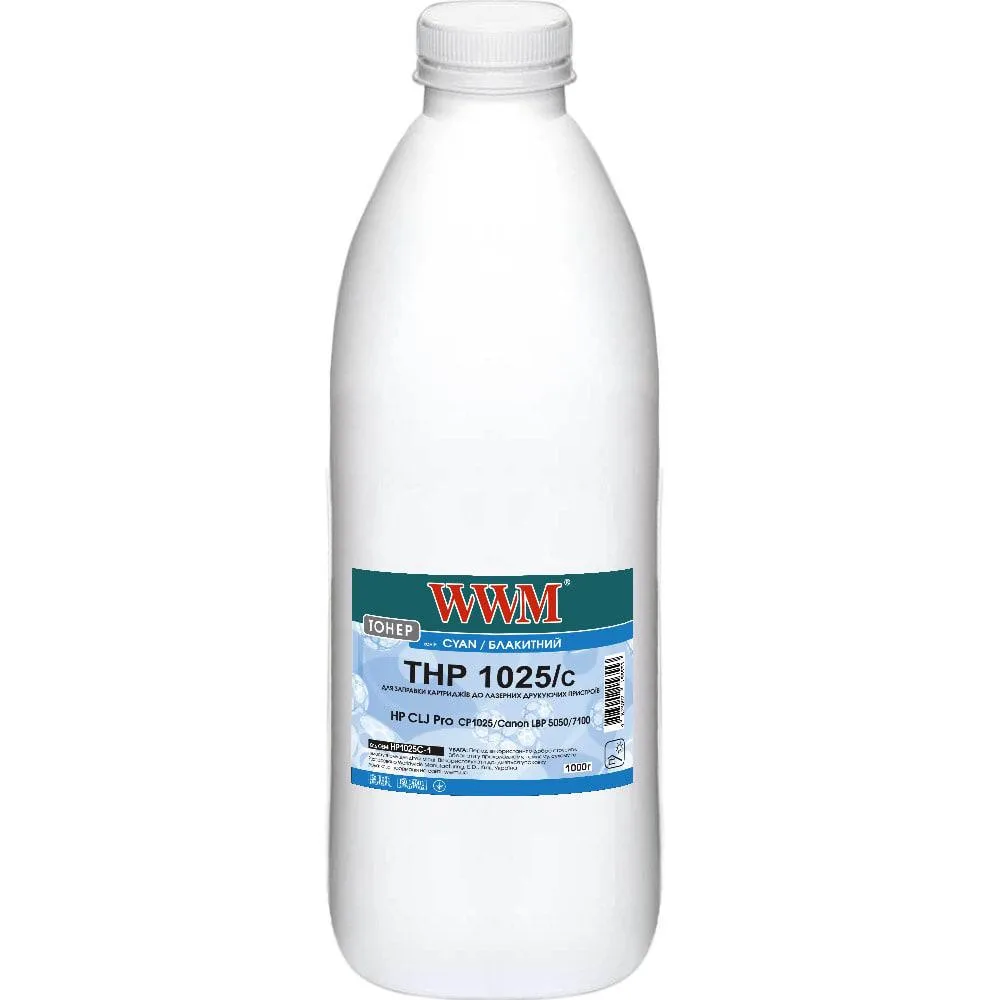 Тонер WWM для HP CLJ CP1025/Canon LBP 5050/7100 бутыль 1000г Cyan (HP1025C-1)