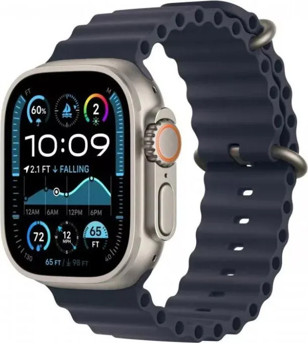 Apple Ремінець Ocean Band Navy - Natural Titanium Finish для Watch 44/45/46/49mm (MXTH3)