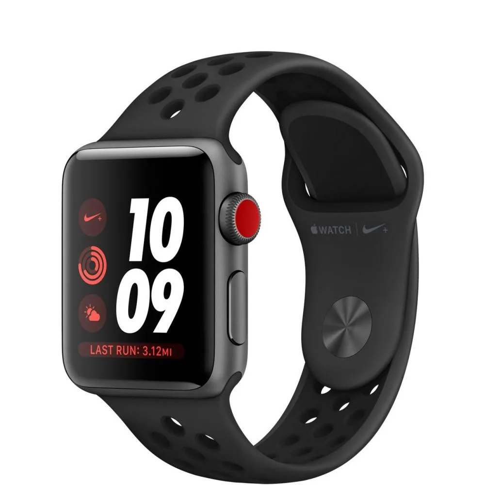 Смарт-годинник Apple Watch Nike+ 38mm Series 3 GPS + Cell. Sp Gr Alu. Справа w. Anth./Чорний Nike Sport B. (MQM82)