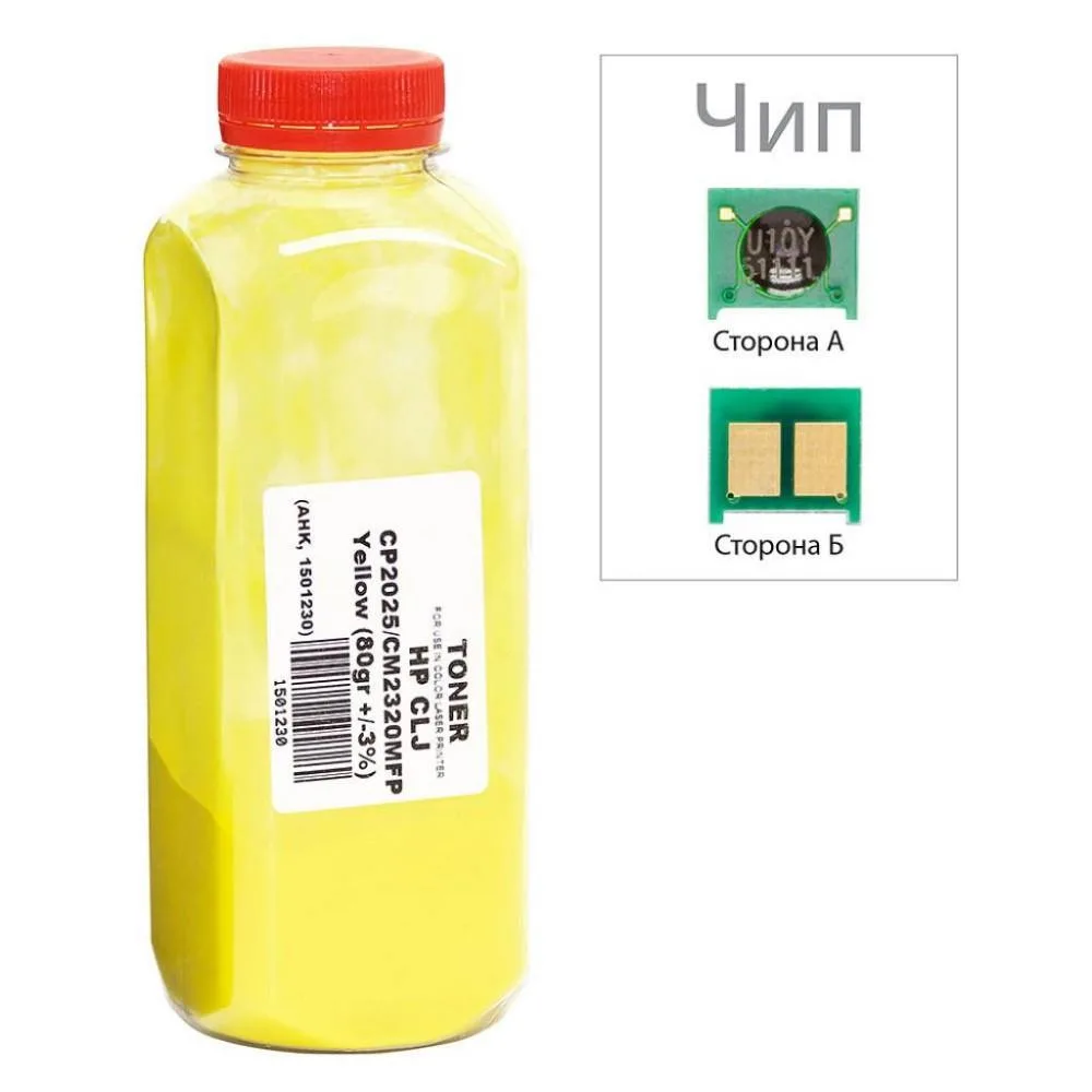 Тонер+чіп АНК для HP CLJ CP2025/CM2320 ( тонер АНК, чіп АНК) бутль 80г Yellow (1501231)