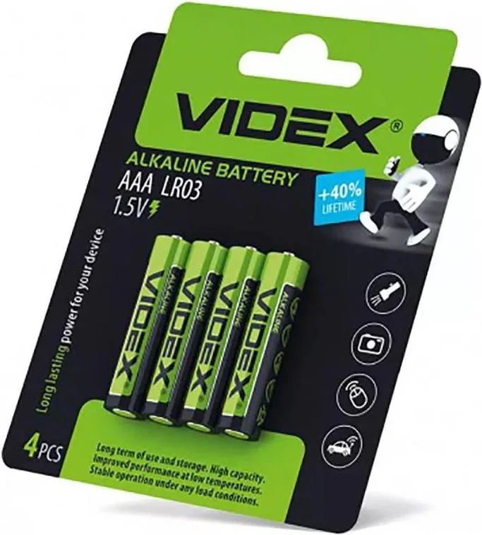 Videx AAA/LR03, 1.5V Blister Card 4 шт (21165)
