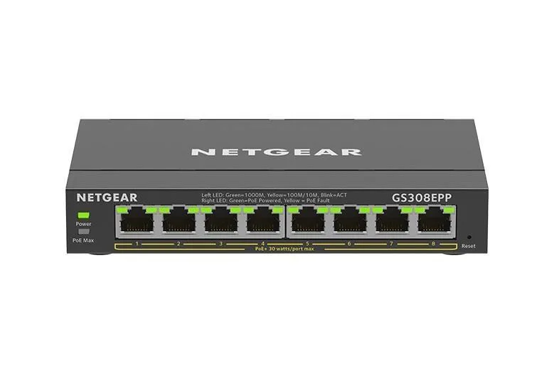 Комутатор NETGEAR GS308EPP 8xGE PoE, 123Вт, WebSmart (GS308EPP-100PES)